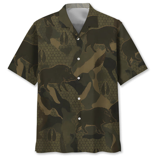 Wild Boar Camouflage Hunting Hawaiian Shirt