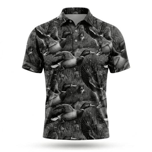Mallard Duck Hunting Black Vintage Men Polo Shirt