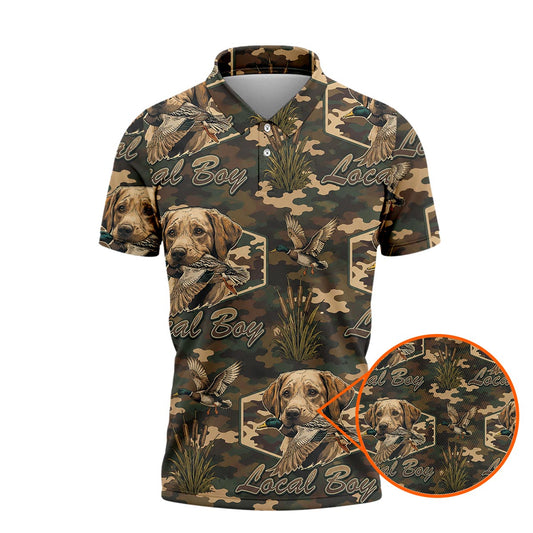 Local Boy Duck Hunting Polo Shirt – Labrador Retriever Camo Tee