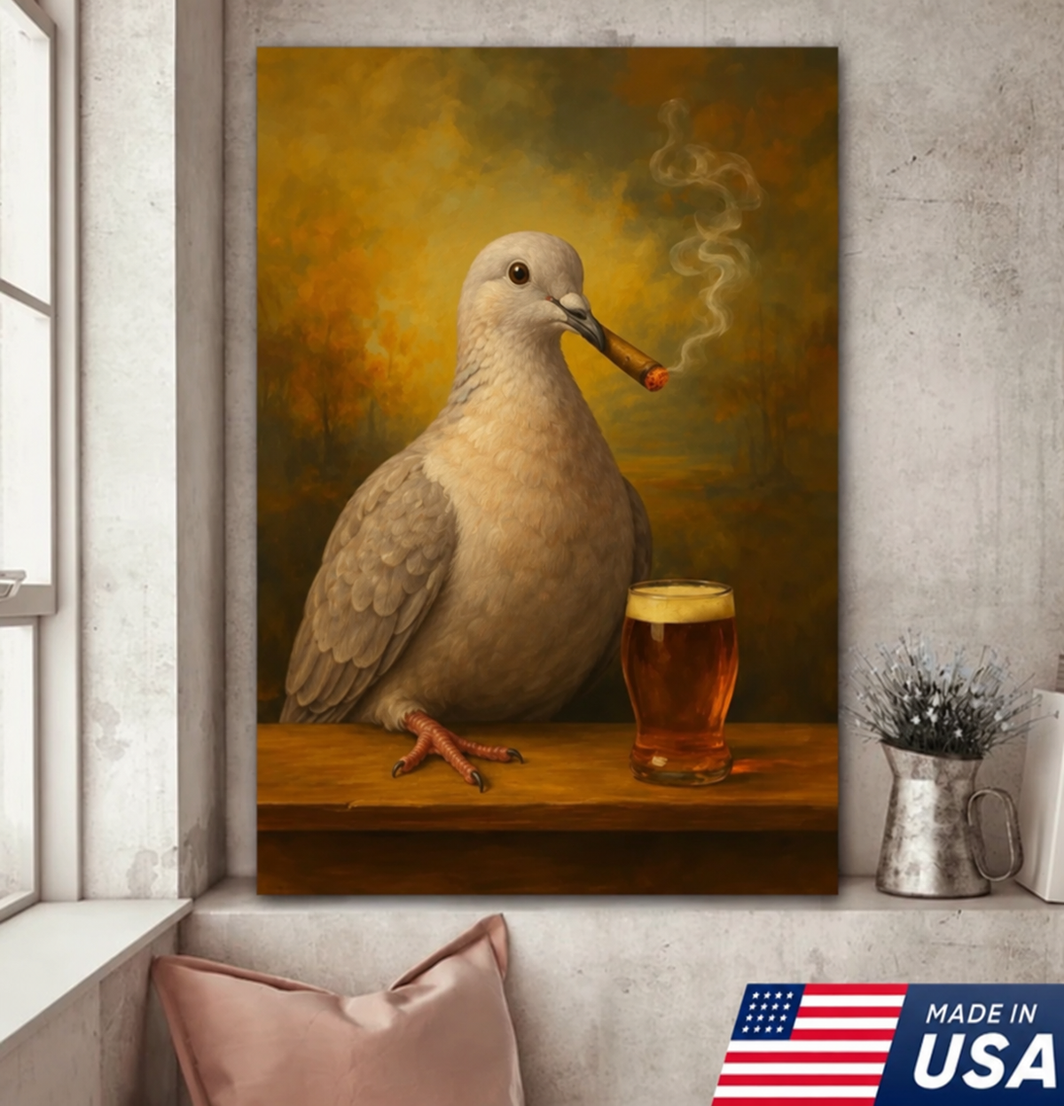 Funny Dove Smoking Cocktail Glasses Canvas Wall Art Hunter Gift