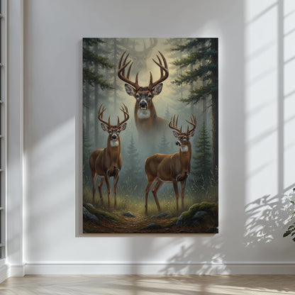 Deer Hunting Wall Art Canvas – Whitetail Bucks in Forest Print, Perfect Hunter Cabin Decor & Gift for Men