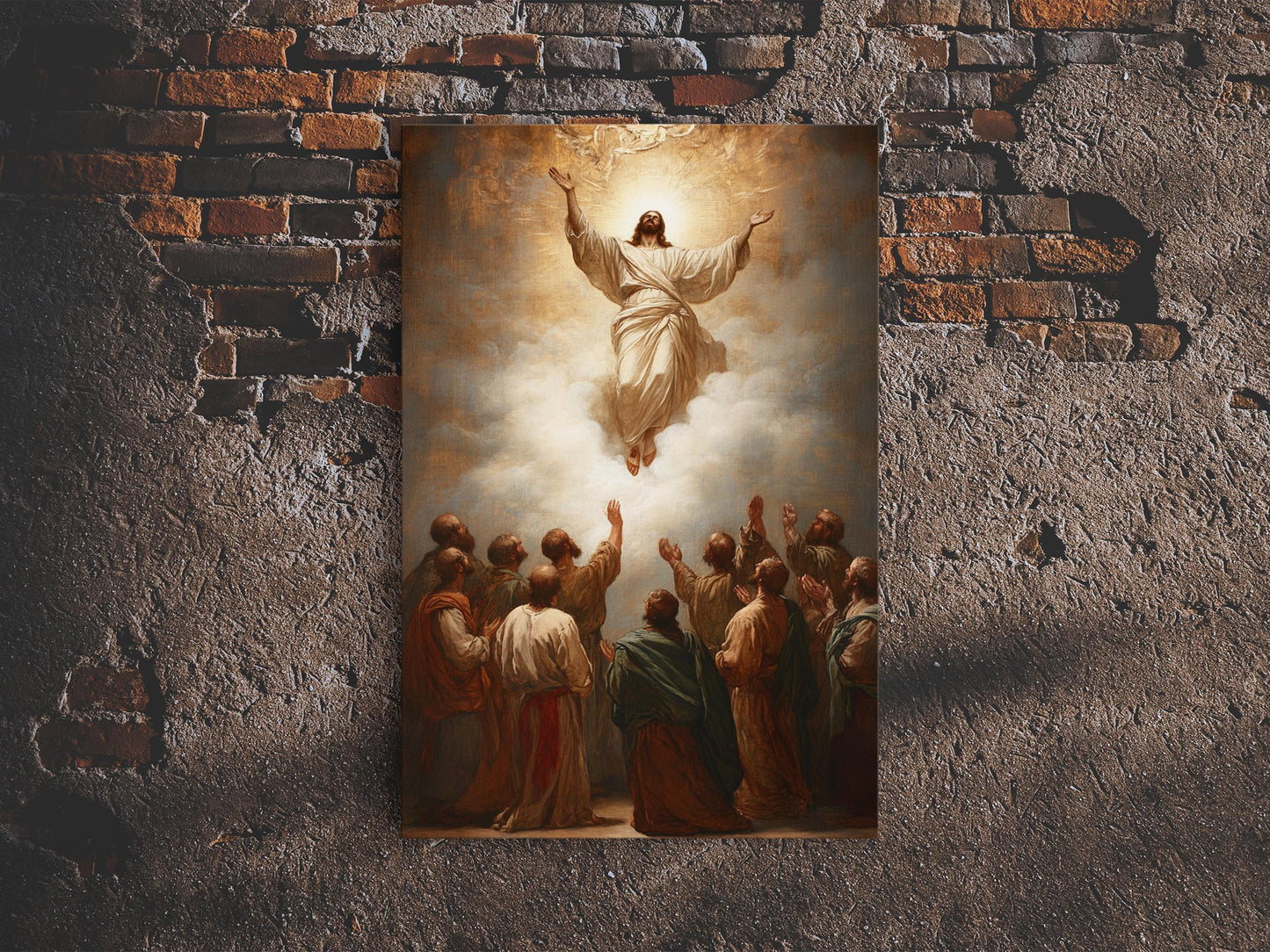 Ascension of Christ Rising into Heaven Framed Canvas Print Wall art