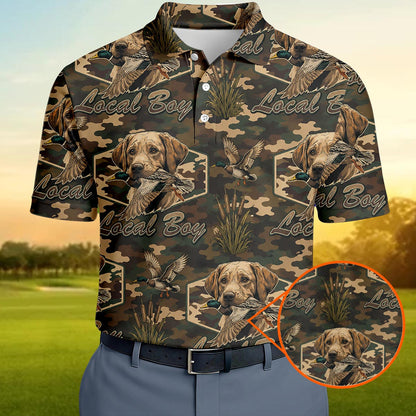Local Boy Duck Hunting Polo Shirt – Labrador Retriever Camo Tee