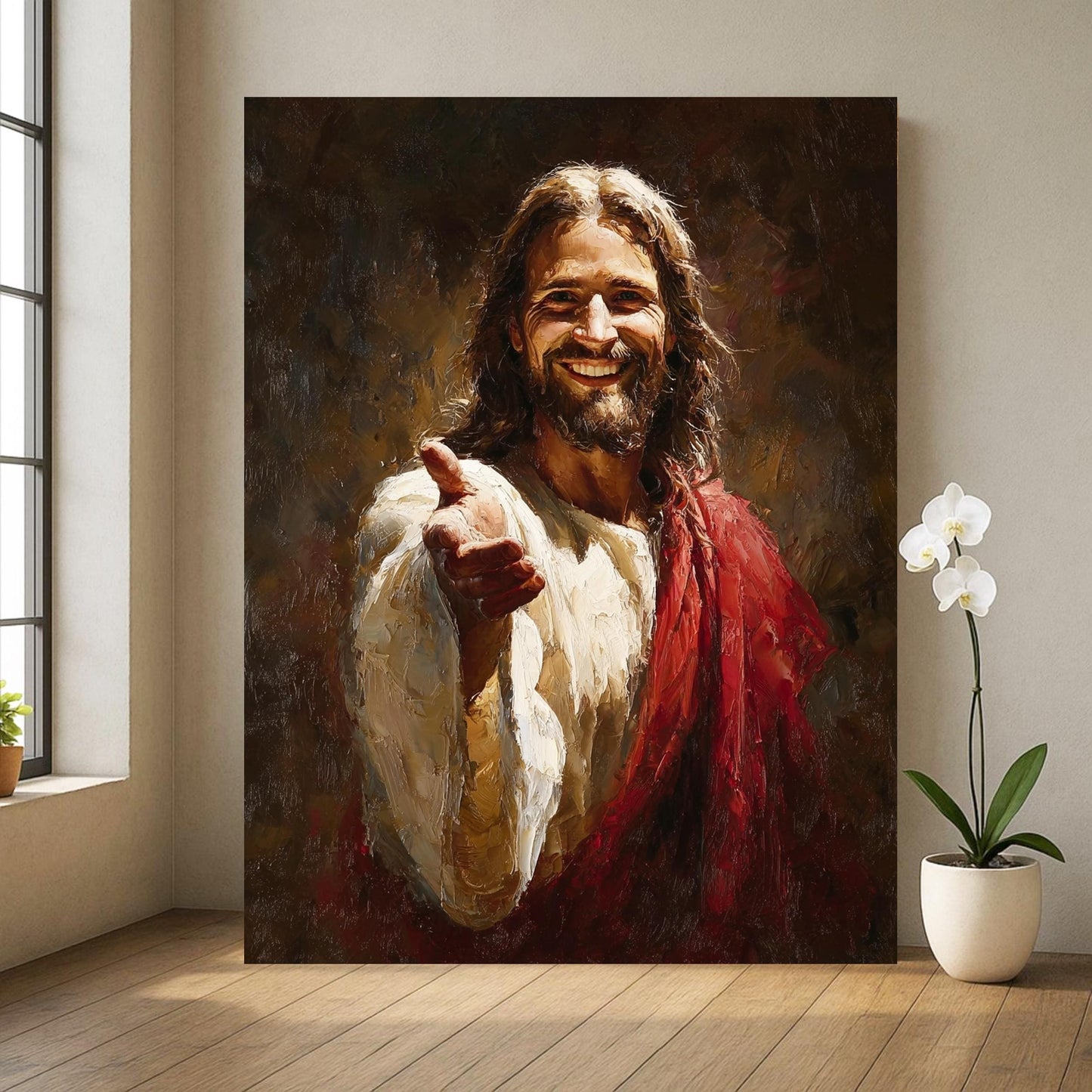 Jesus Smiling Canvas Wall Art Christian Home Decor Gallery Canvas or Poster Print