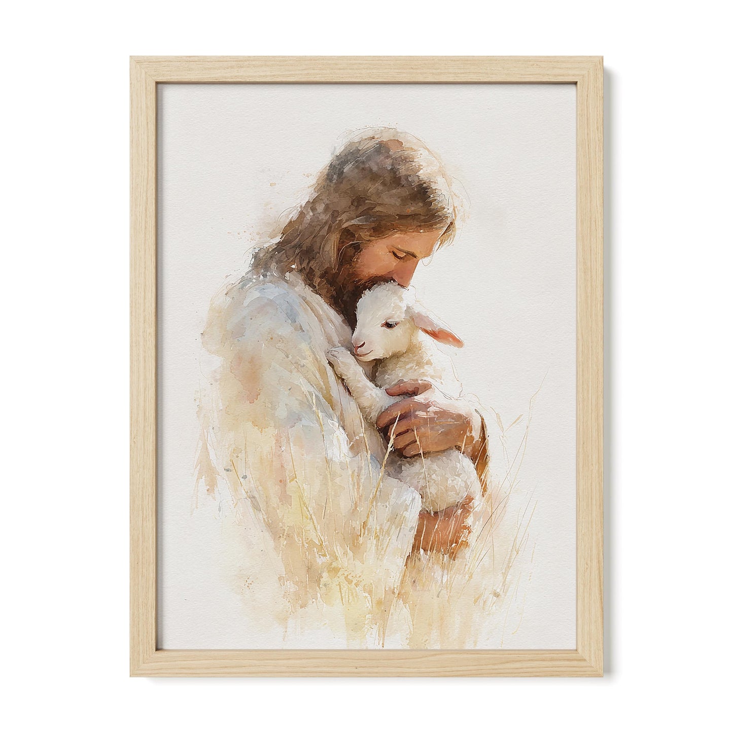 Jesus Holding Lamb Watercolor Print, Christian Wall Art