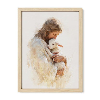 Jesus Holding Lamb Watercolor Print, Christian Wall Art