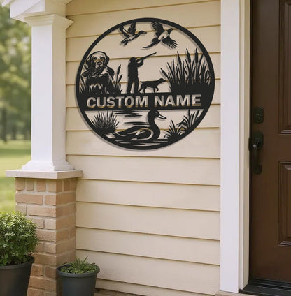 Personalized Metal Sign WITH LED/WITHOUT LED – Duck Hunting Scene with Dog and Hunter