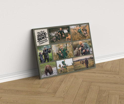 Hunting Trip Photo Collage Canvas, First Hunt Memories Gift