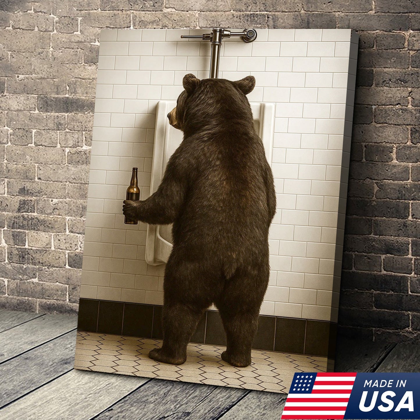 Funny Black Bear Canvas Wall Art – Hilarious Bathroom Humor Decor – Rustic Cabin Lodge Gag Gift