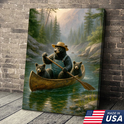 Bear Family Canoe Adventure Canvas Wall Art