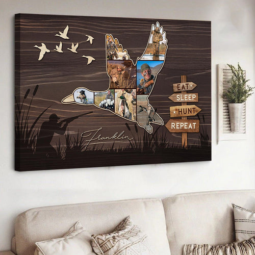Custom Duck Hunting Photo Collage Canvas – Eat Sleep Hunt Repeat Wall Art