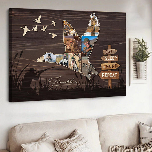Custom Duck Hunting Photo Collage Canvas – Eat Sleep Hunt Repeat Wall Art