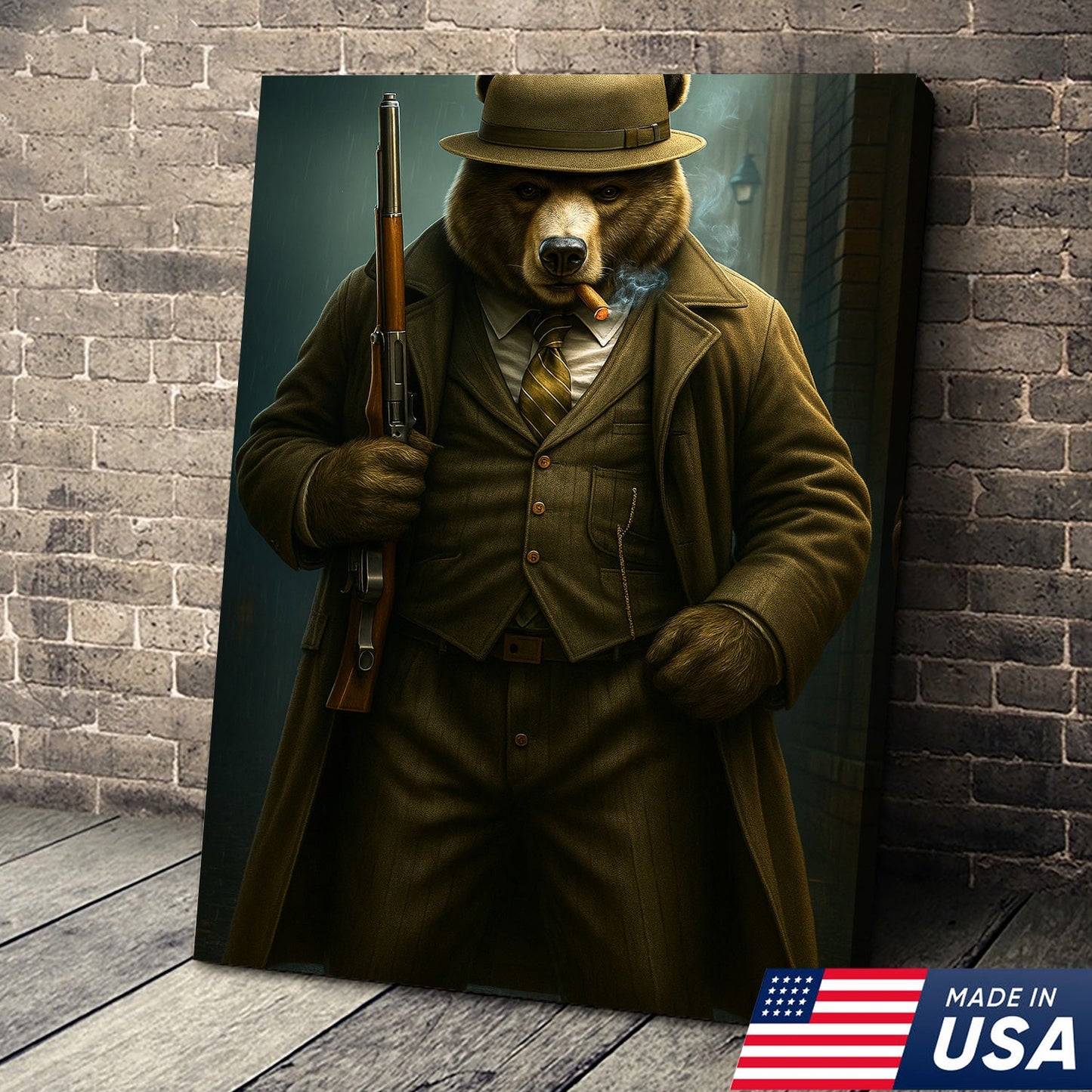 Vintage Gentleman Bear Hunter Canvas – Rustic Lodge Wall Art for Hunters & Outdoorsmen
