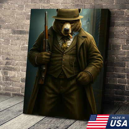 Vintage Gentleman Bear Hunter Canvas – Rustic Lodge Wall Art for Hunters & Outdoorsmen