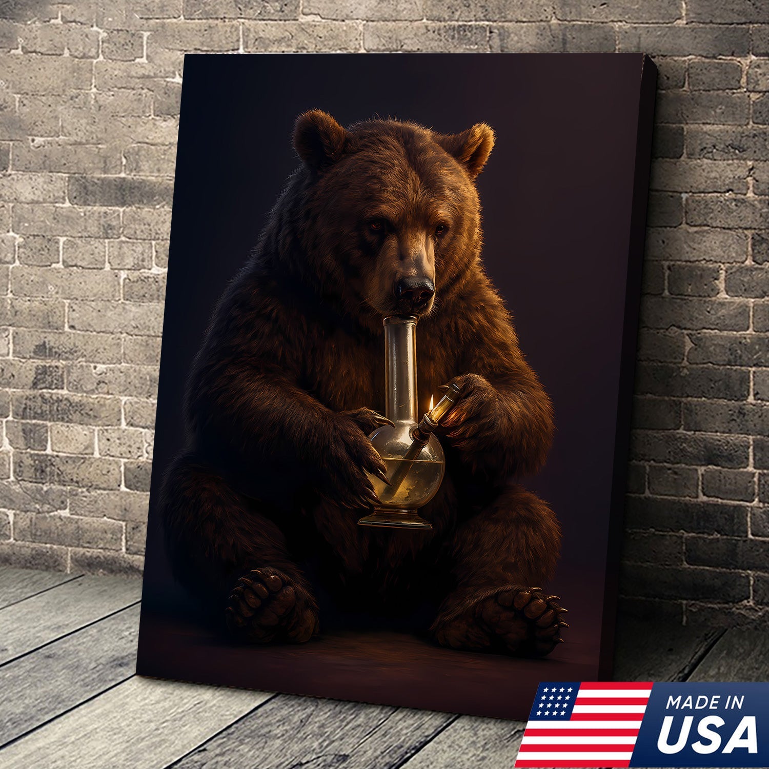 Rustic Bear Smoking Canvas Wall Art – Funny Cabin Decor for Hunters & Outdoor Lovers