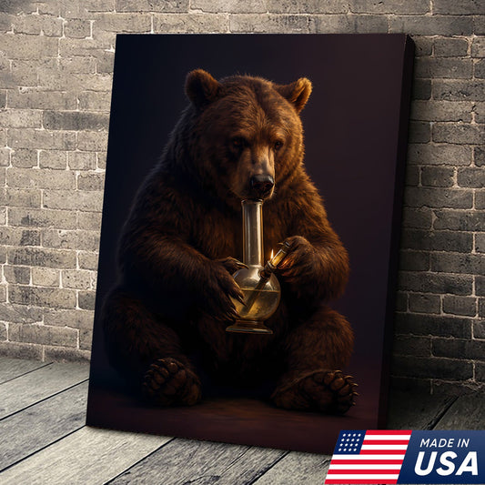 Rustic Bear Smoking Canvas Wall Art – Funny Cabin Decor for Hunters & Outdoor Lovers