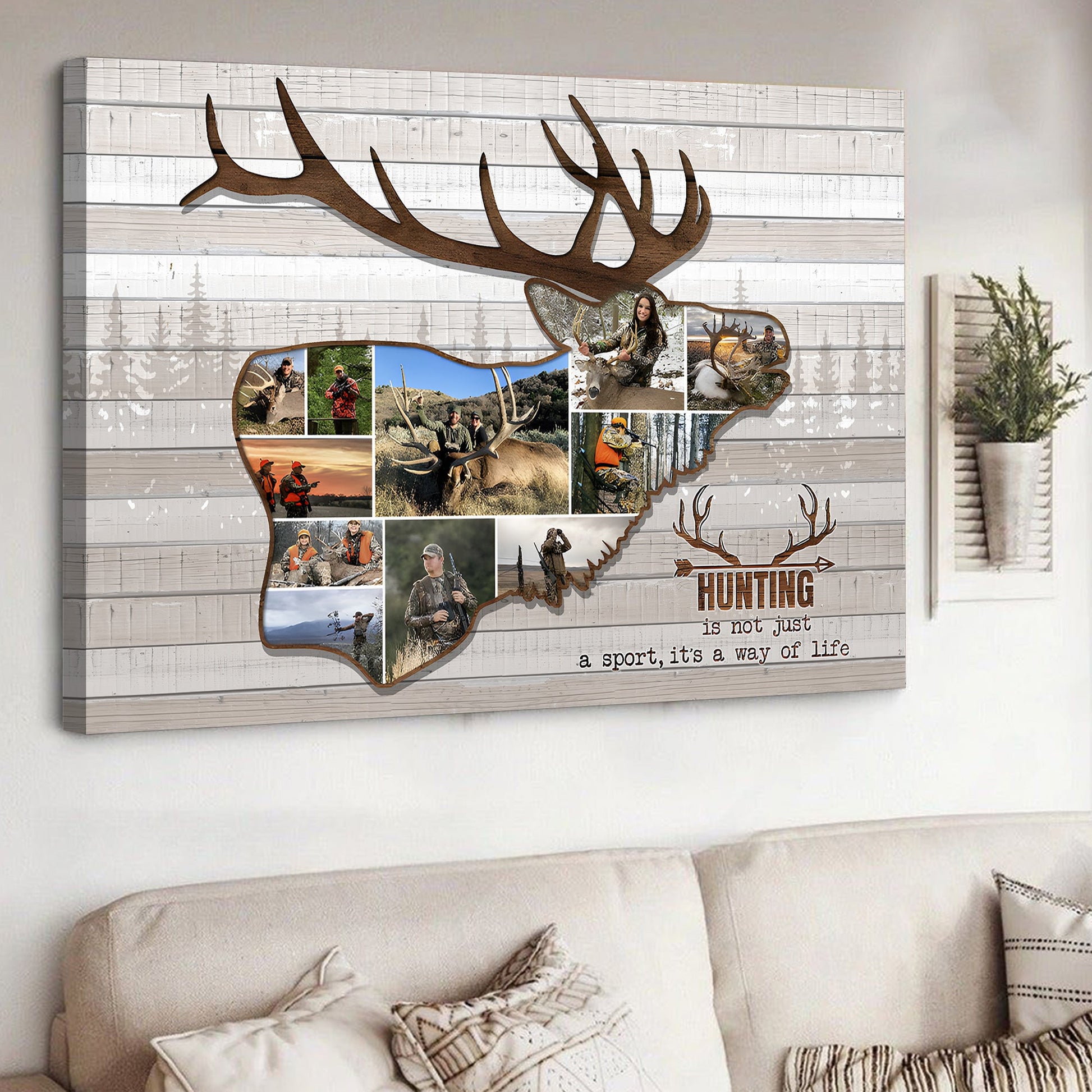 Personalized Hunting Photo Collage Wall Art Canvas - Deer Buck Silhouette Gift for Hunters