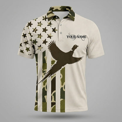 Custom Name Pheasant Hunting Camouflage Style Men Polo Shirt