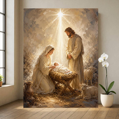 Nativity Scene Canvas Print, Holy Family Christian Wall Art, Neutral Religious Wall Decor