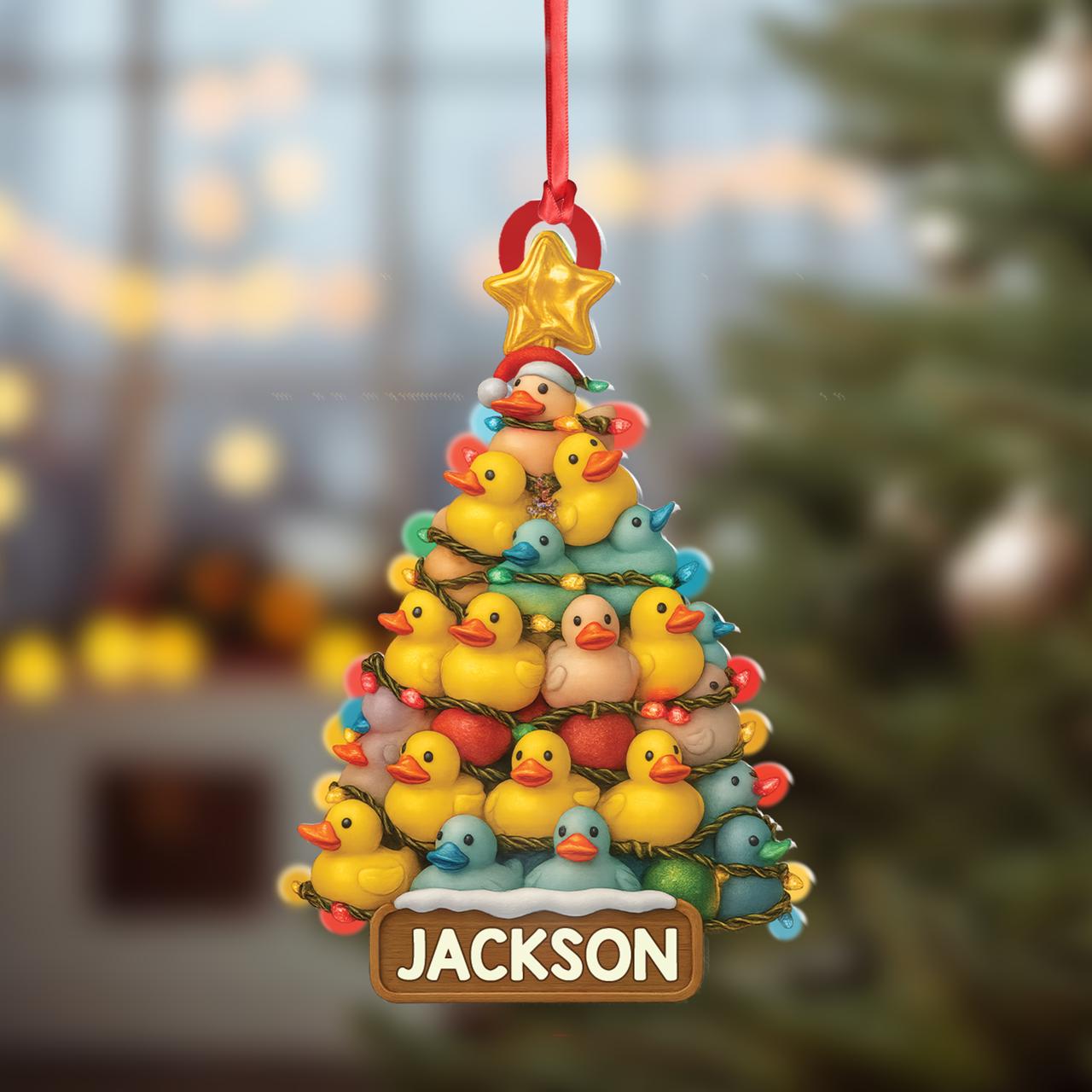 Personalized Funny Rubber Duck 2D Flat Acrylic Christmas Ornament