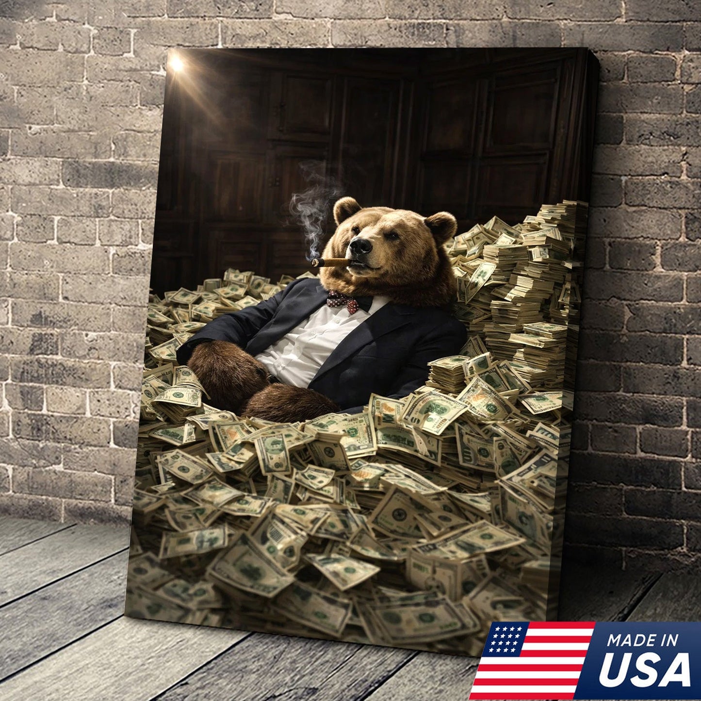 Luxury Bear Wall Art Canvas Print, Powerful Wealth Animal Portrait Illustration