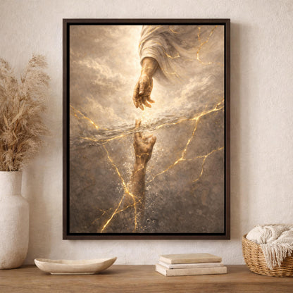 Hand of God Kintsugi Wall Art, Jesus Reaching Down Canvas