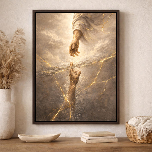 Hand of God Kintsugi Wall Art, Jesus Reaching Down Canvas