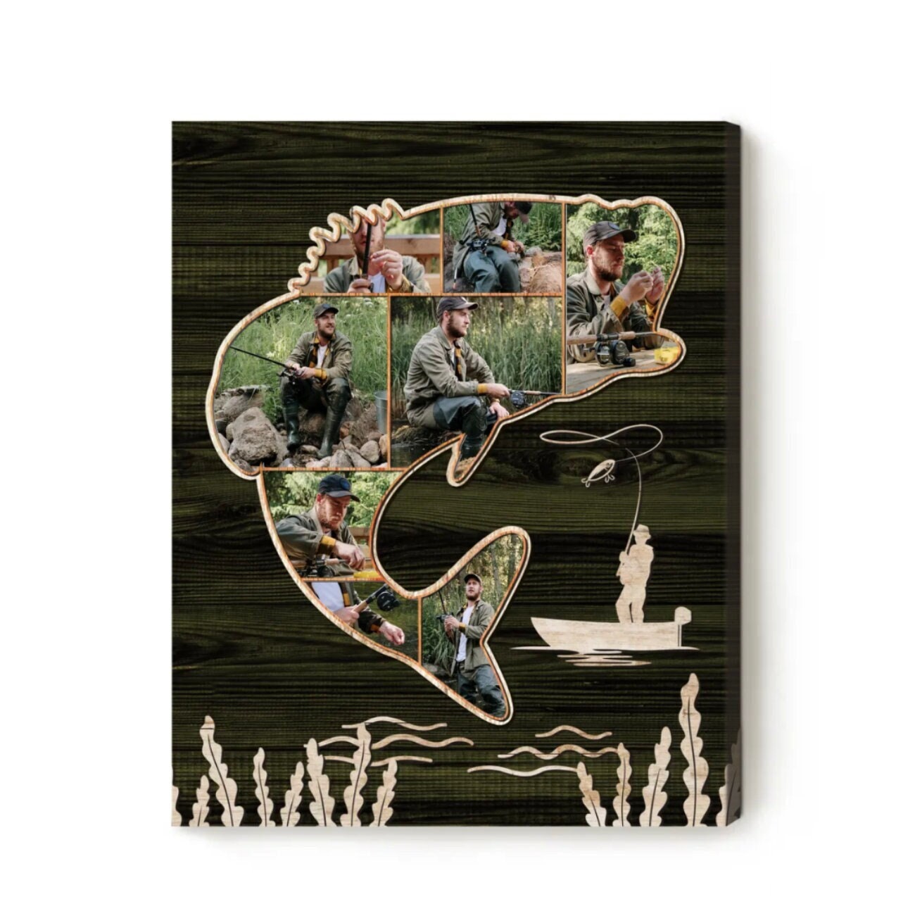 Personalized Fishing Photo Collage Canvas: Fishing Gifts For Men
