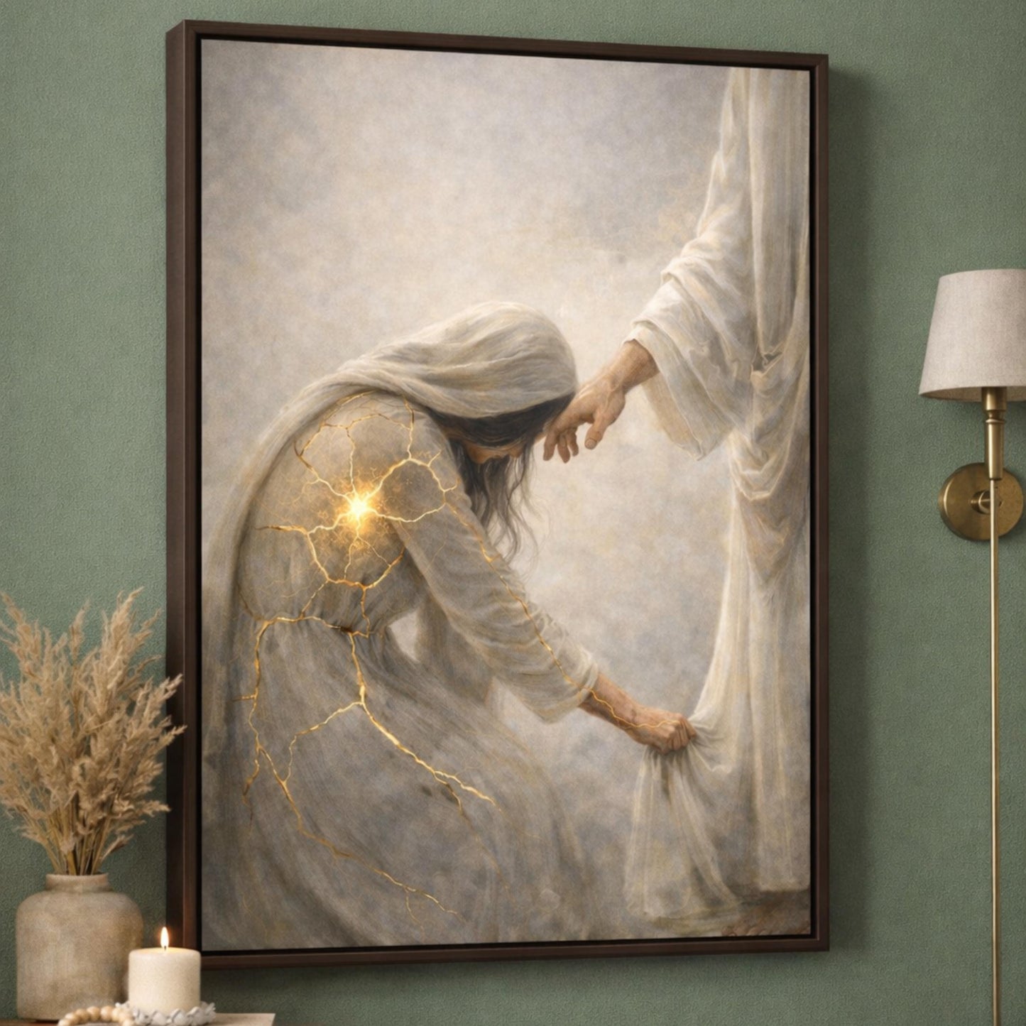 Kintsugi Faith Christian Canvas Art, Woman Healed by Faith Wall Art
