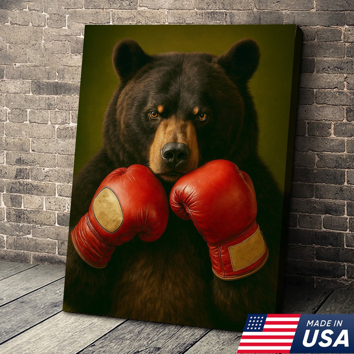 Funny Bear Boxing Canvas – Sports Animal Wall Art for Gym, Boxing Lovers, Rustic Man Cave Décor