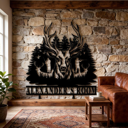Personalized Deer Head Wall Decor, Majestic Buck Deer Wall Mount Metal Sign