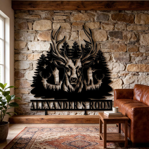 Personalized Deer Head Wall Decor, Majestic Buck Deer Wall Mount Metal Sign
