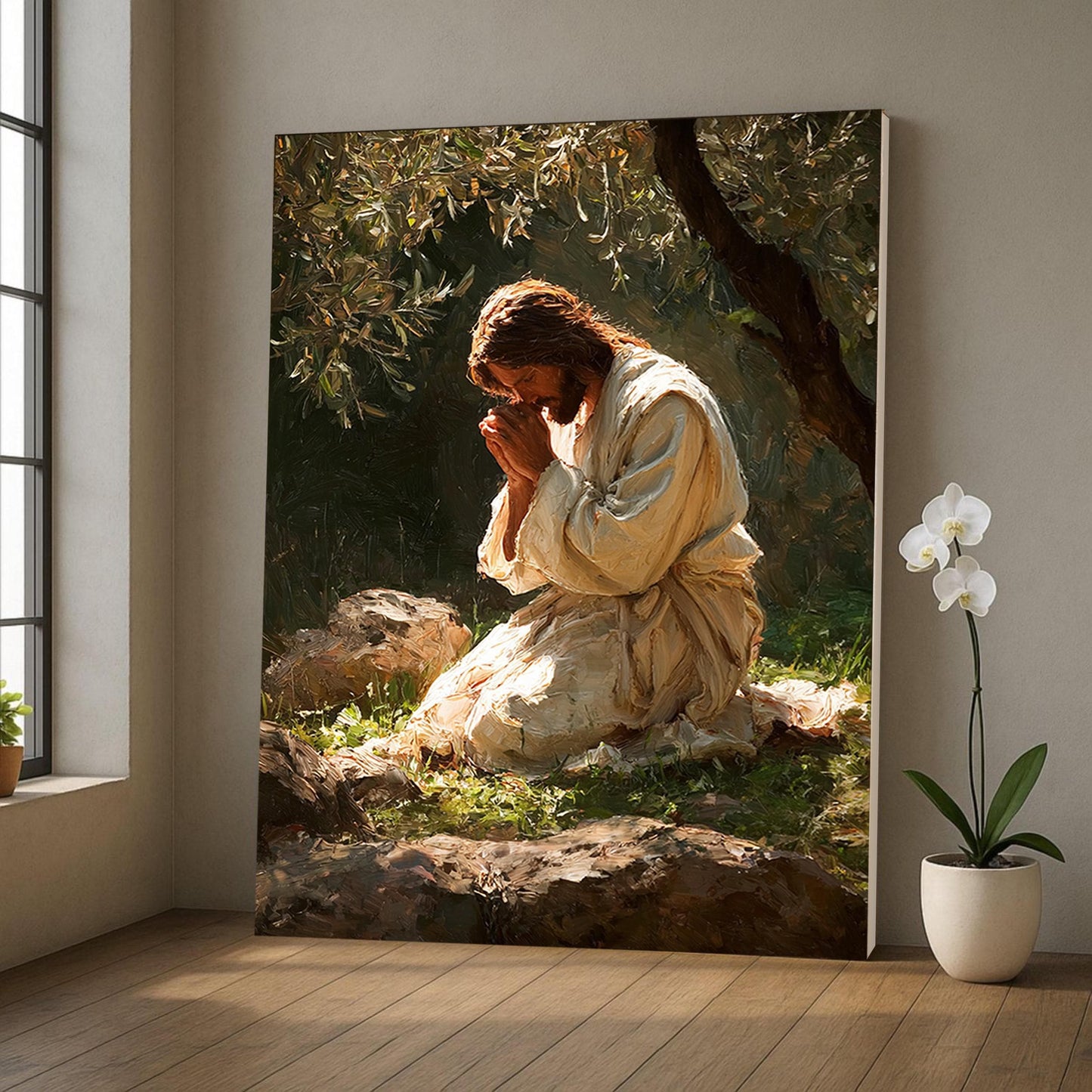 Jesus Praying in Gethsemane Canvas – Christian Wall Art of Faith