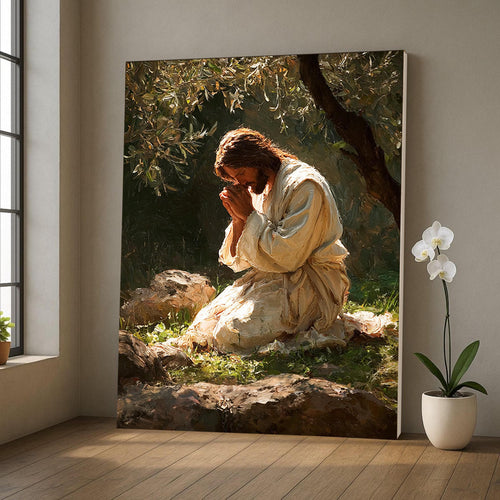 Jesus Praying in Gethsemane Canvas – Christian Wall Art of Faith