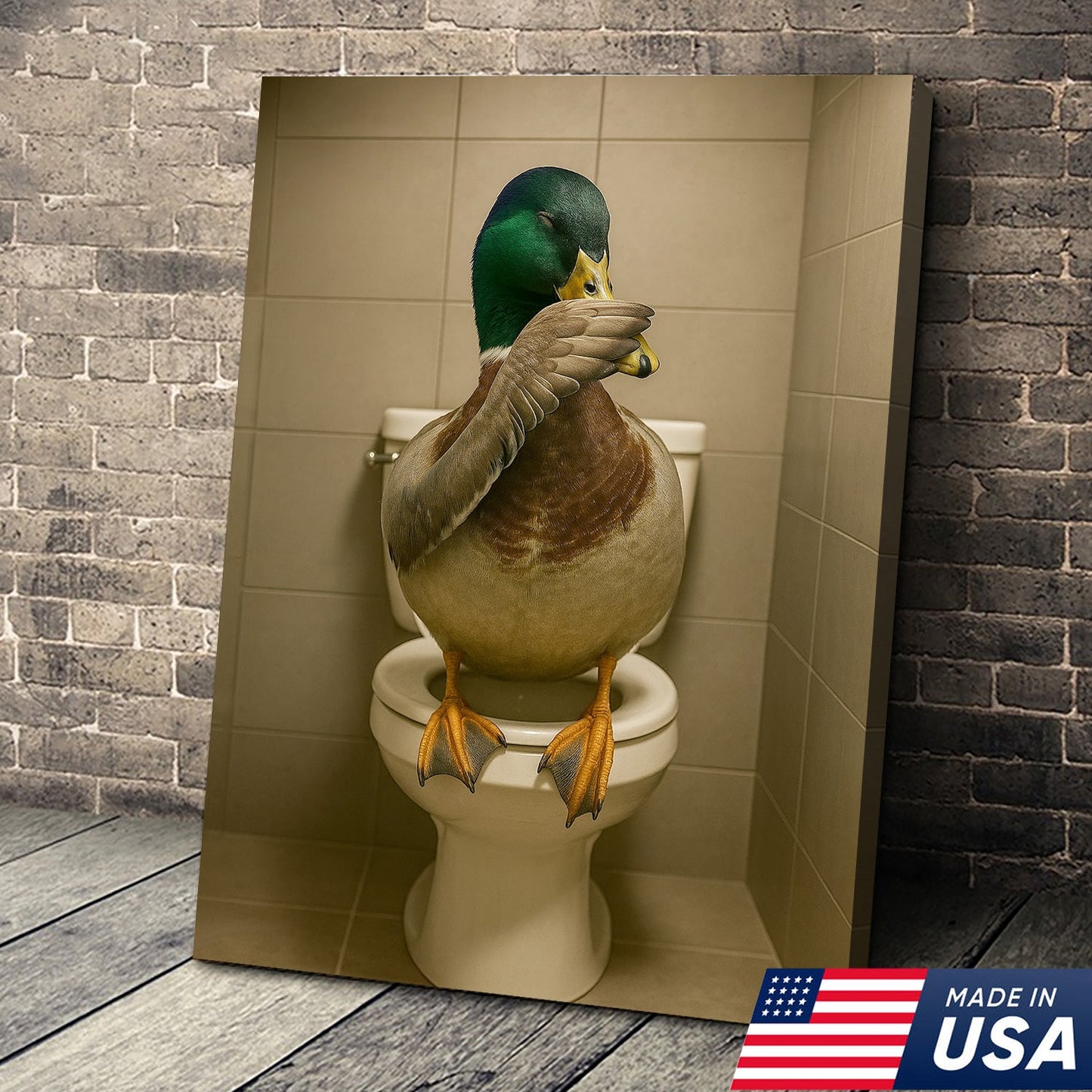 Funny Duck Bathroom Wall Art – Hilarious Rustic Toilet Canvas for Cabin, Lodge & Man Cave Decor