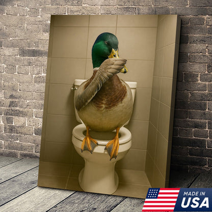 Funny Duck Bathroom Wall Art – Hilarious Rustic Toilet Canvas for Cabin, Lodge & Man Cave Decor