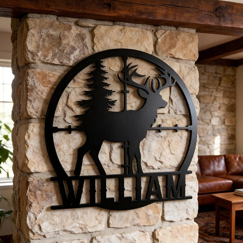 Personalized Deer metal sign Wall Art, Custom Hunting Gear Accessories for Man Cav