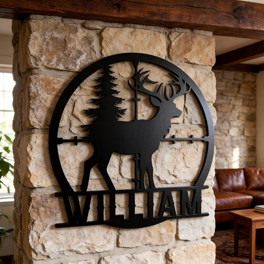 Personalized Deer metal sign Wall Art, Custom Hunting Gear Accessories for Man Cav