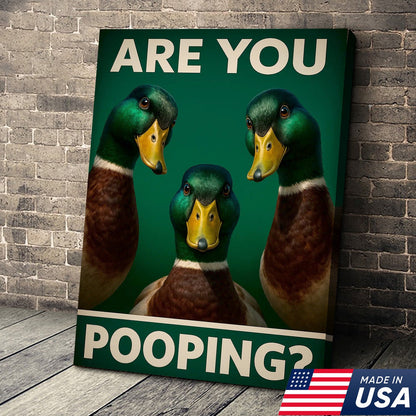 Funny Duck Bathroom Canvas Wall Art – Mallard Humor Decor – Rustic Lodge or Cabin Gift