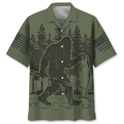 Bigfoot Fishing Funny Fisher Man Hawaiian Shirt