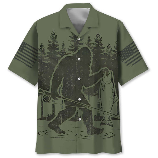Bigfoot Fishing Funny Fisher Man Hawaiian Shirt