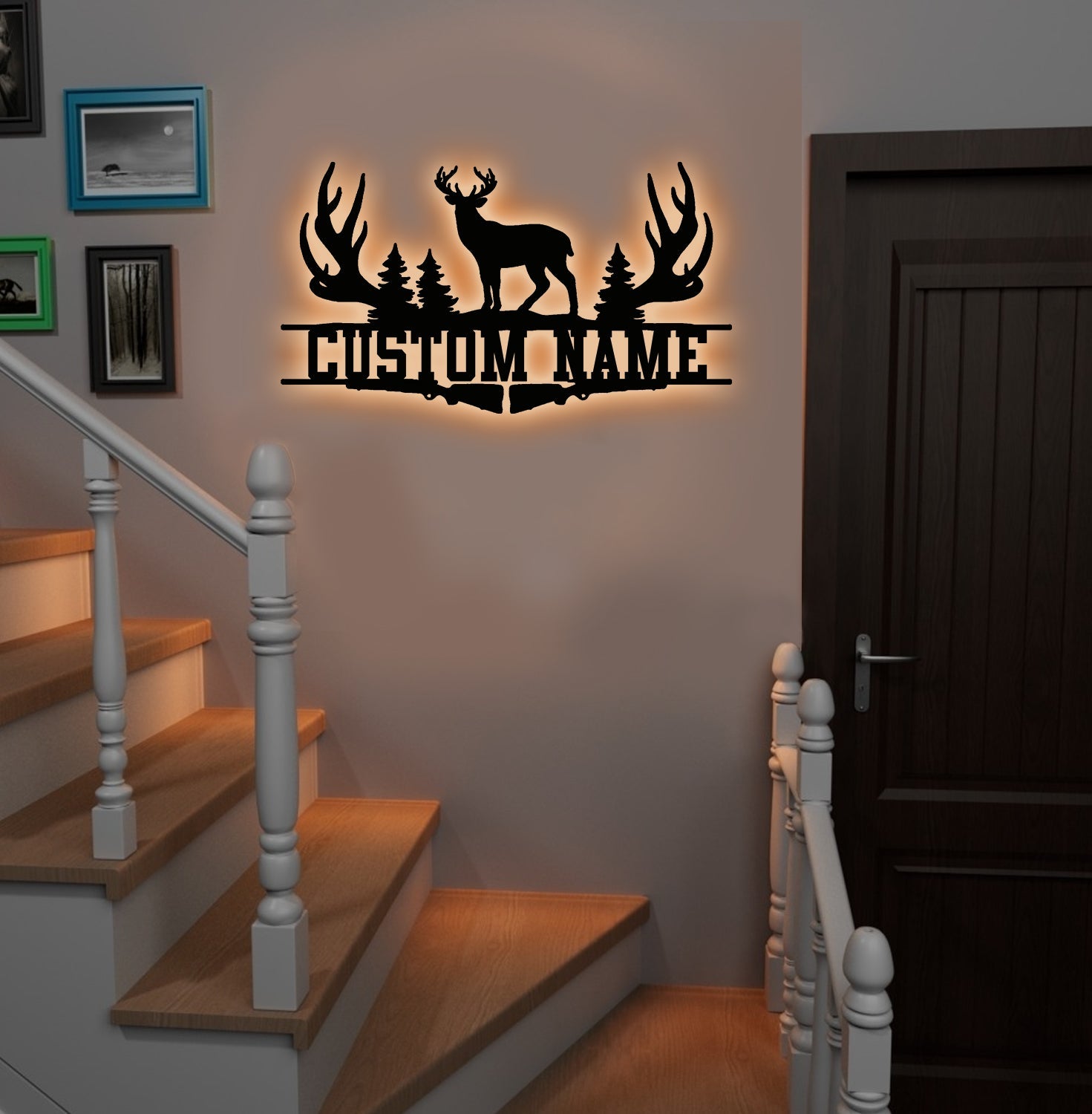 Personalized Deer Antler Metal Sign WITH LED/WITHOUT LED Light Custom Name Forest Wall Art
