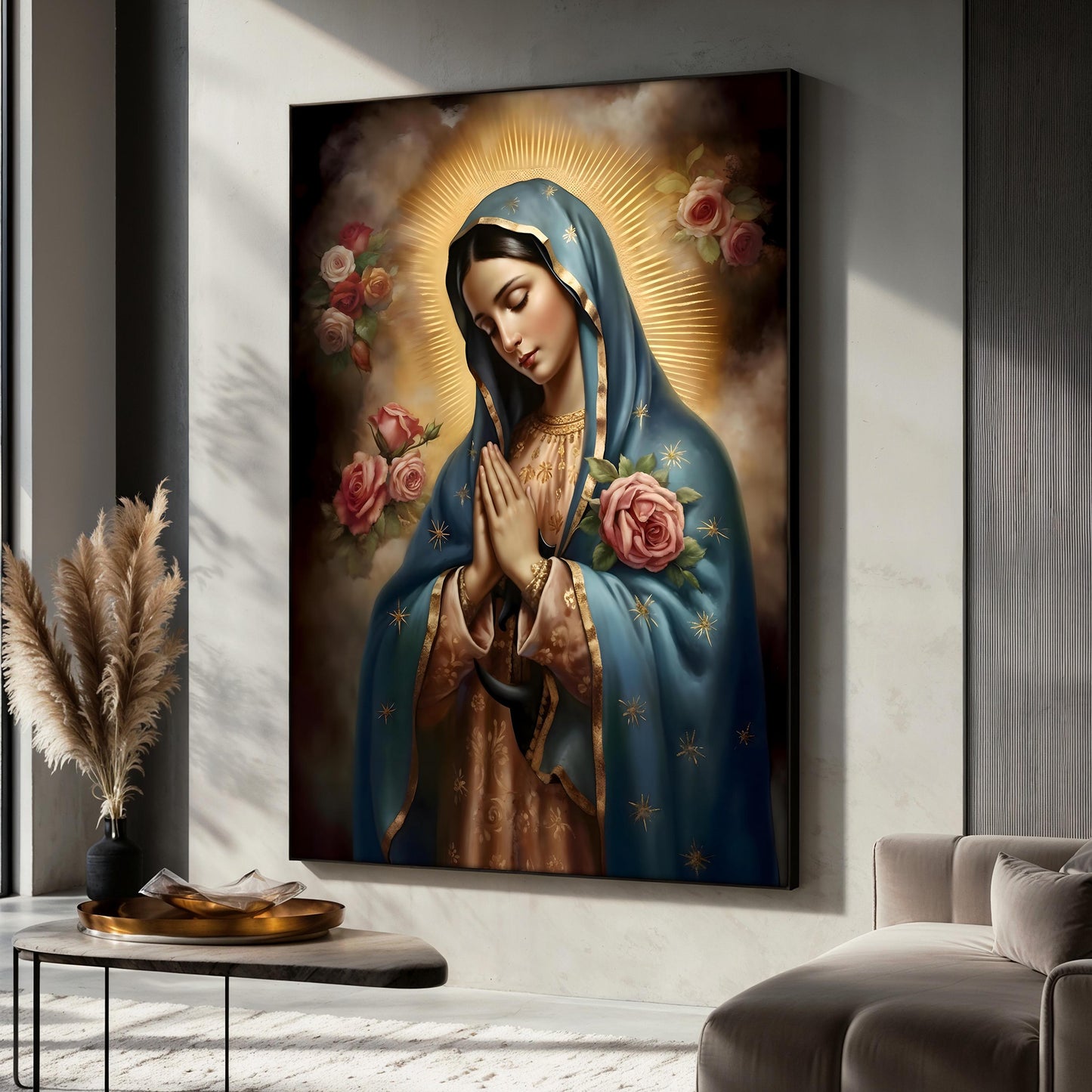Virgin Mary Canvas Painting, Our Lady of Guadalupe Art, Religious Catholic Wall Decor