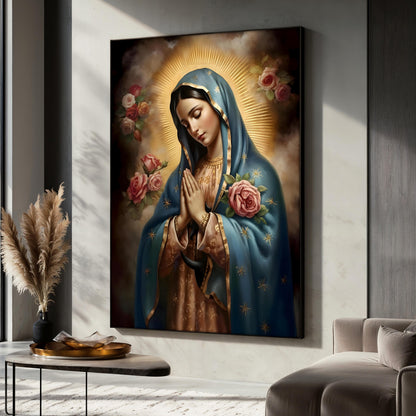 Virgin Mary Canvas Painting, Our Lady of Guadalupe Art, Religious Catholic Wall Decor