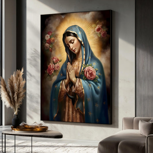 Virgin Mary Canvas Painting, Our Lady of Guadalupe Art, Religious Catholic Wall Decor