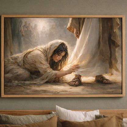 Woman Healed by Faith Christian Wall Art Touching the Hem of Jesus’ Garment Canvas