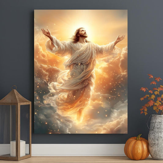 Jesus Ascension Canvas Wall Art, Heavenly Glory Christian Decor Painting