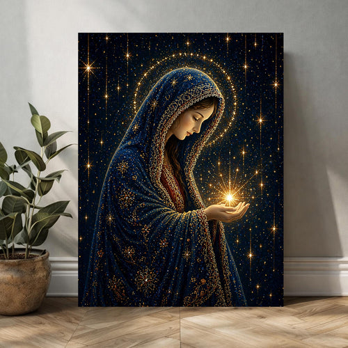 Virgin Mary Starry Night Canvas Wall Art