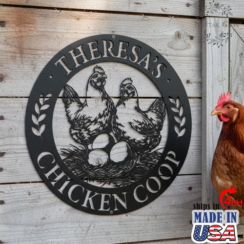 Custom Chicken Coop Metal Sign, Personalized Hen & Egg Farm Decor