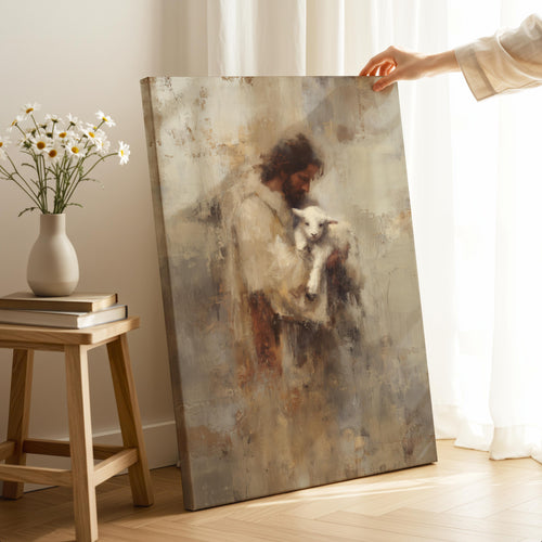 Jesus Holding Lamb Canvas Art: Modern Christian Wall Decor
